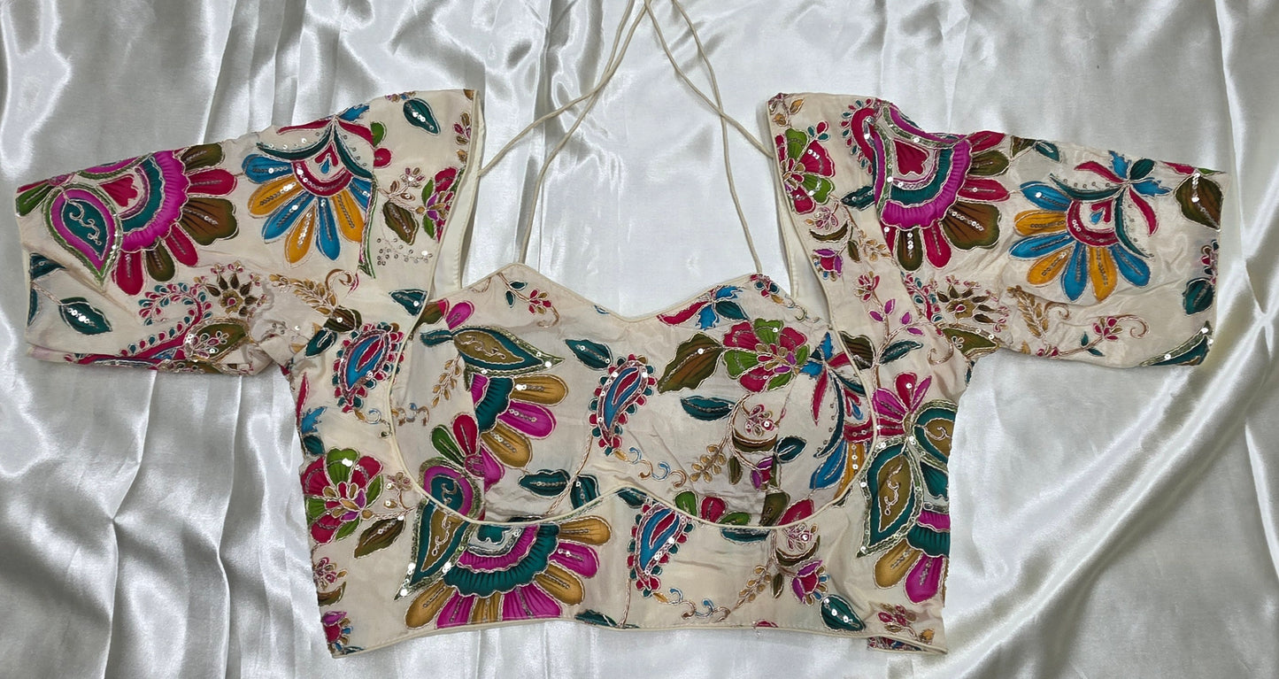 Cream Crepe Silk print Blouse