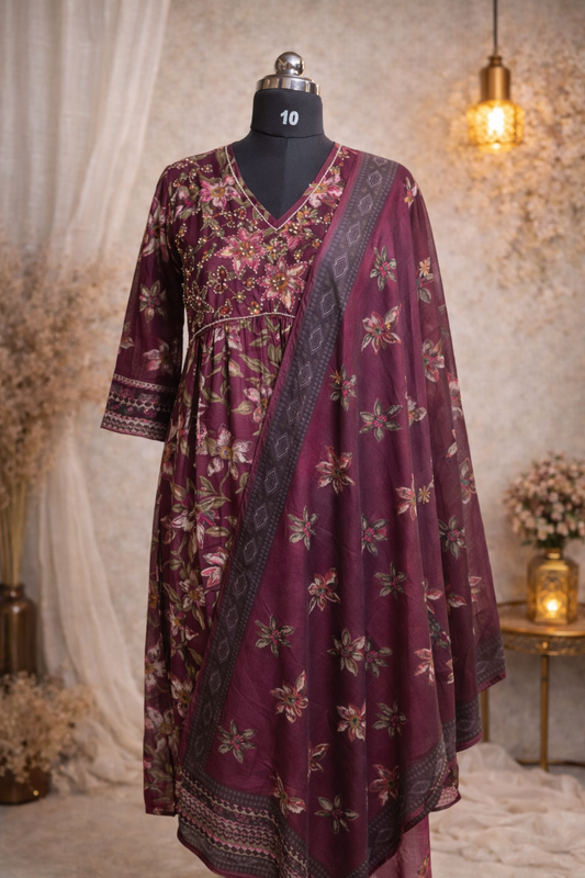 Purple Muslin Silk 3pc Set