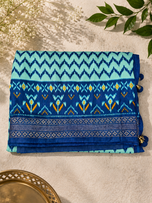 Blue Semi Ikkat Saree