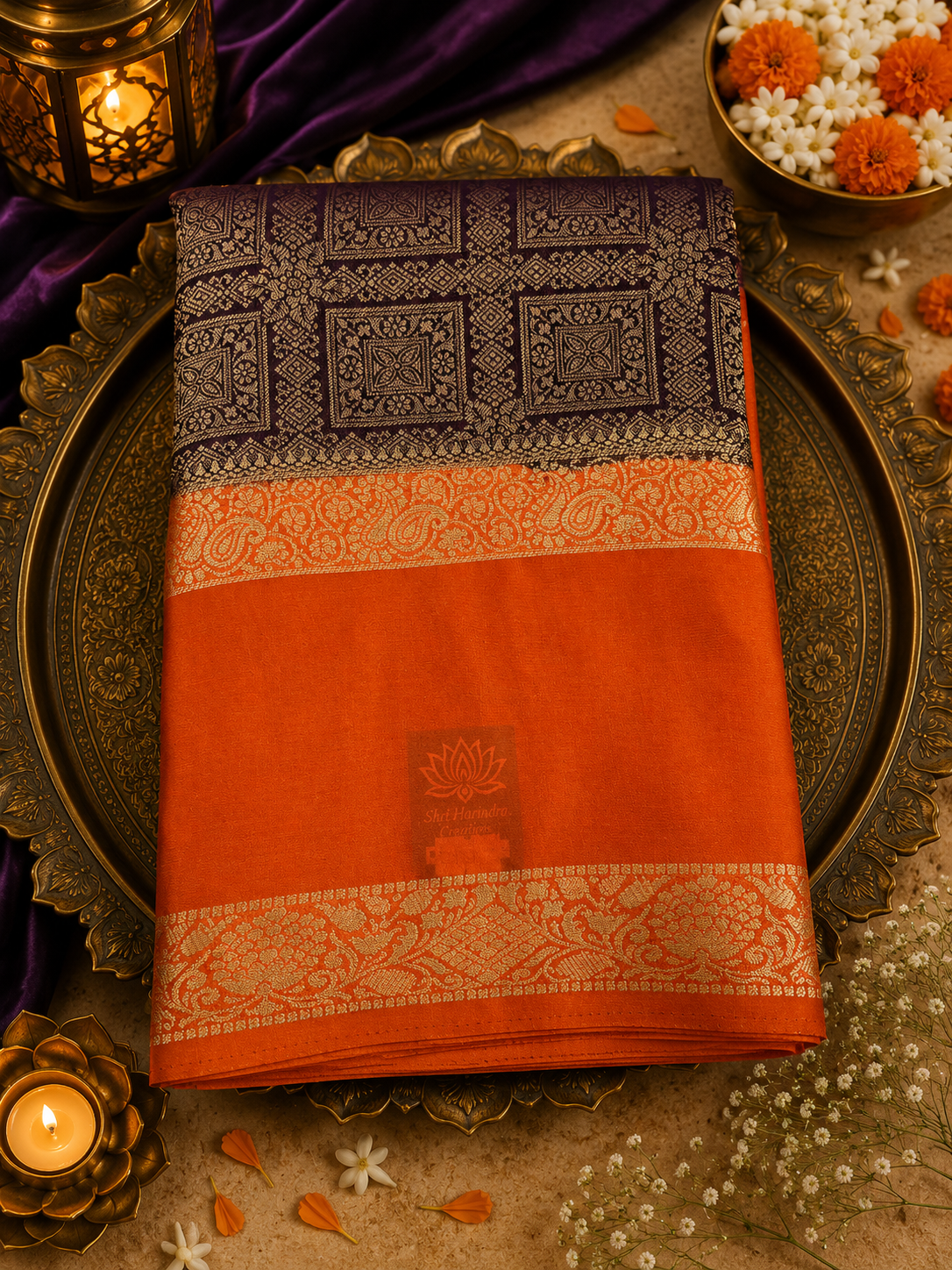 Brown Brocade Crepe Saree