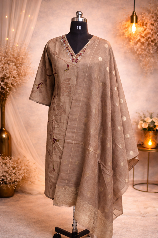 Brown Roman Silk 3pc Set