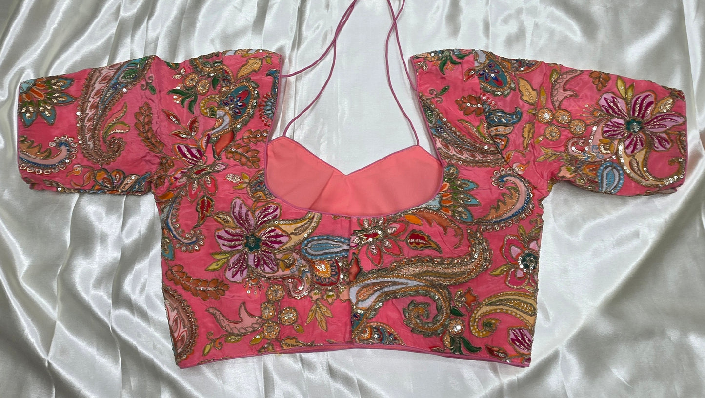 Pink Crepe Silk Print Blouse