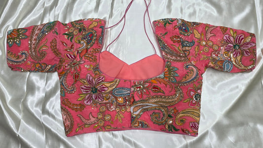 Pink Crepe Silk Print Blouse